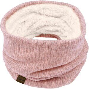 Women's Pink Scarf Winter Double-Layer Neck Warmer Knit Fleece Lined Circle